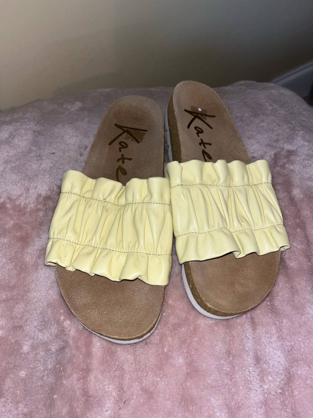 Yellow Ruffle Slide Sandals for Women